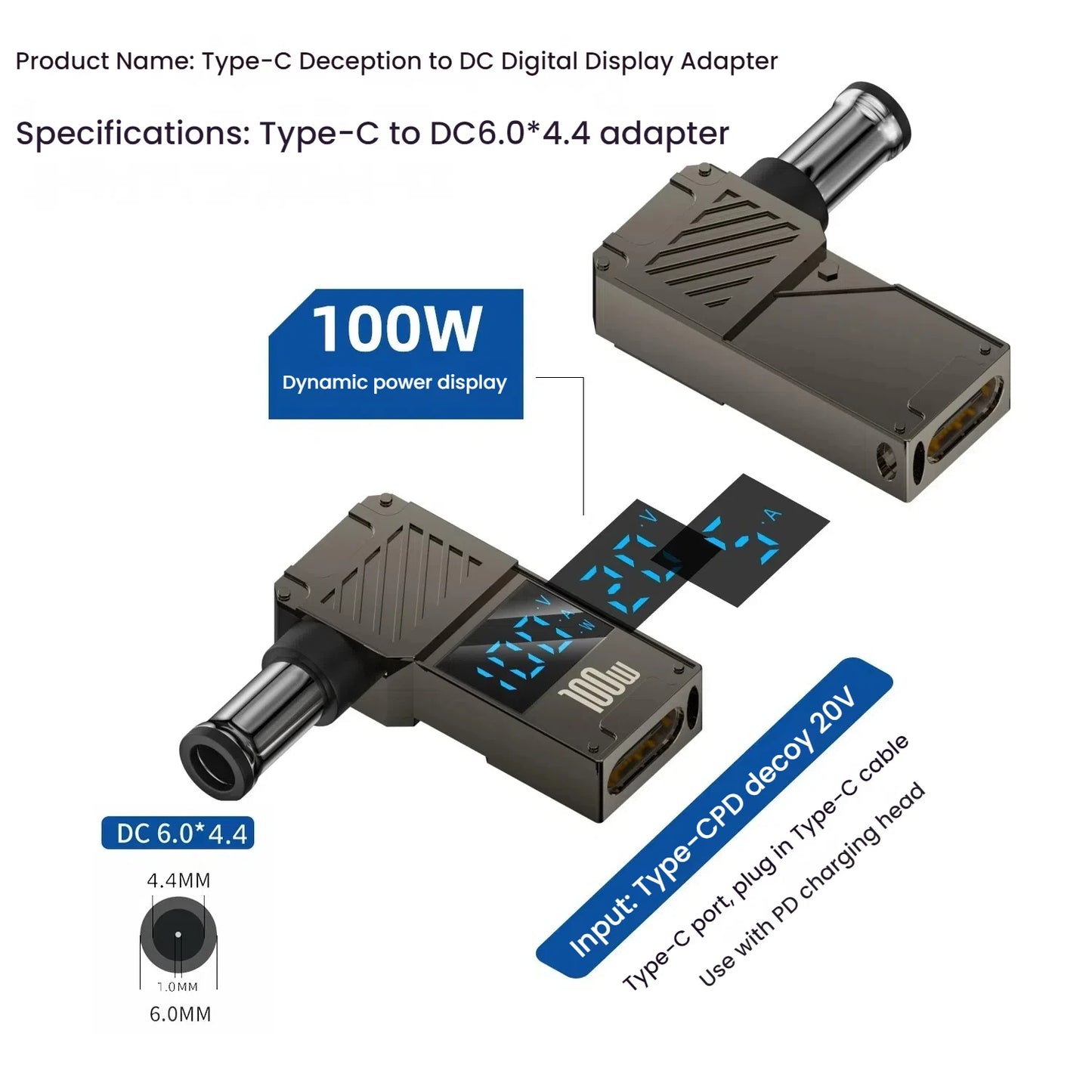 PD 100W Laptop Power Charger Supply Adapter 5A 20V Connector Female Type-C To DC Male Jack Plug Converter For Lenovo/HP/DELL