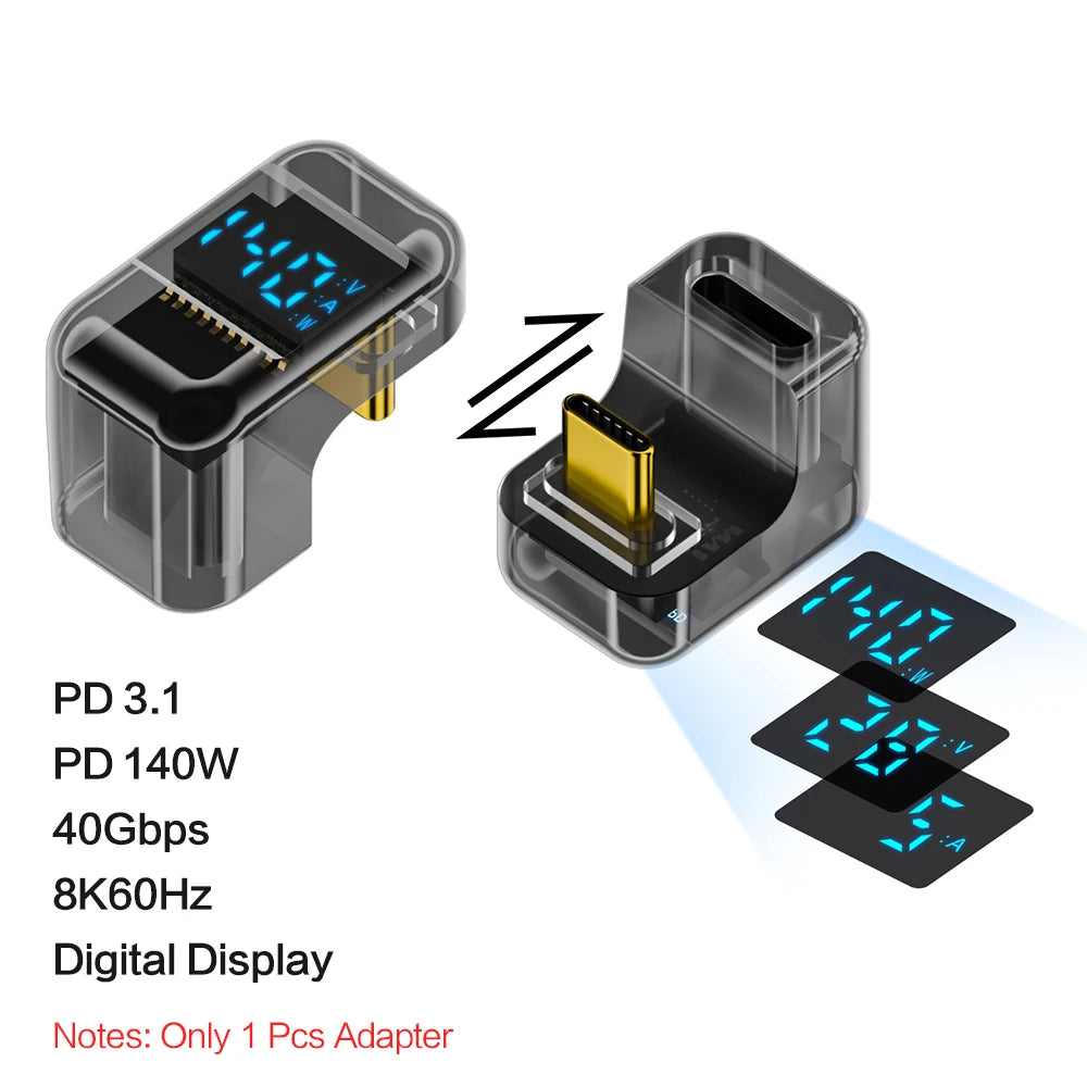 90 Degree USB C Adapter Right Angle U Shape Type C Adapter 40Gbps Data Transfer PD 140W USB4.0 8K 60Hz Video for Thunderbolt 3/4