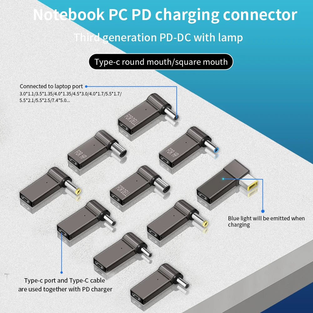 PD 100W Laptop Power Charger Supply Adapter 5A 20V Connector Female Type-C To DC Male Jack Plug Converter For Lenovo/HP/DELL