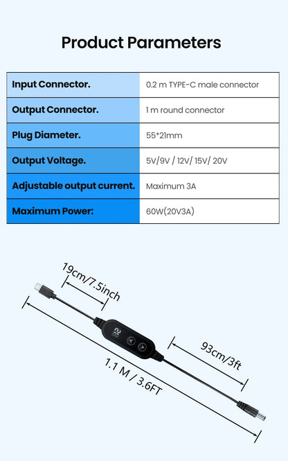 Type C To DC Power Boost Cable 5V/9V/12V/15V/20V Boost Line 8 Adapters USB C To DC Jack Connector Fast Charging For Wifi Router