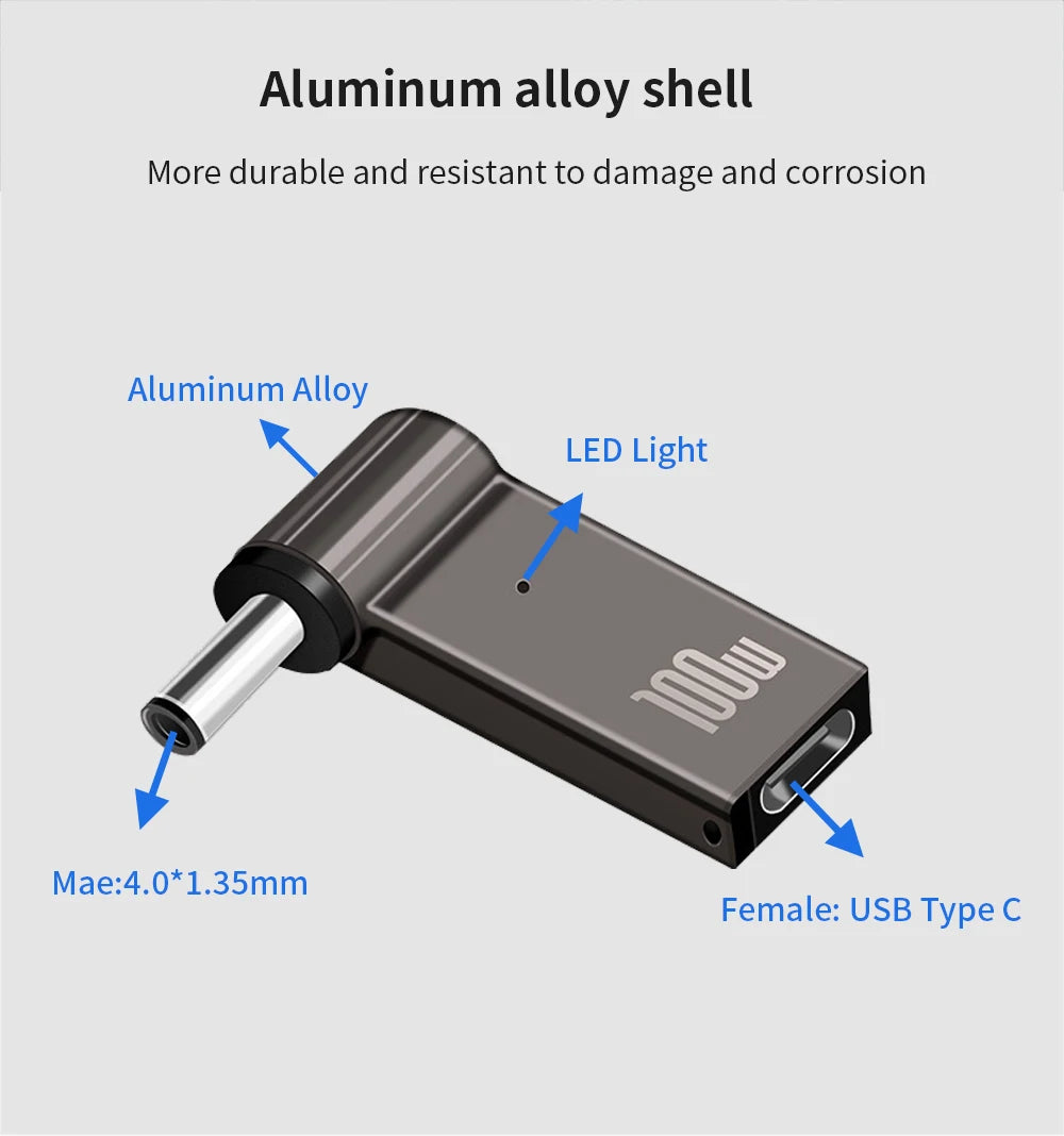 PD 100W Laptop Power Charger Supply Adapter 5A 20V Connector Female Type-C To DC Male Jack Plug Converter For Lenovo/HP/DELL