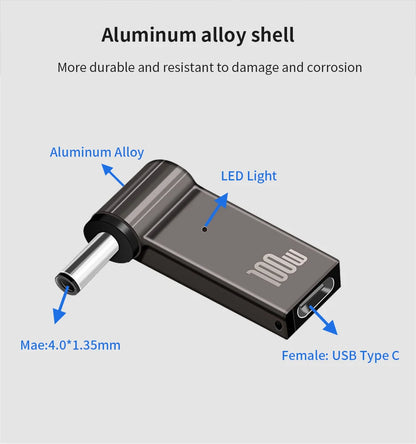 PD 100W Laptop Power Charger Supply Adapter 5A 20V Connector Female Type-C To DC Male Jack Plug Converter For Lenovo/HP/DELL
