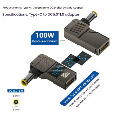 PD 100W Laptop Power Charger Supply Adapter 5A 20V Connector Female Type-C To DC Male Jack Plug Converter For Lenovo/HP/DELL