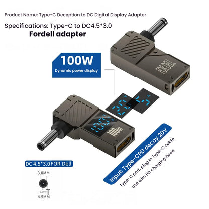 PD 100W Laptop Power Charger Supply Adapter 5A 20V Connector Female Type-C To DC Male Jack Plug Converter For Lenovo/HP/DELL