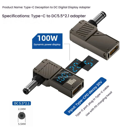 PD 100W Laptop Power Charger Supply Adapter 5A 20V Connector Female Type-C To DC Male Jack Plug Converter For Lenovo/HP/DELL