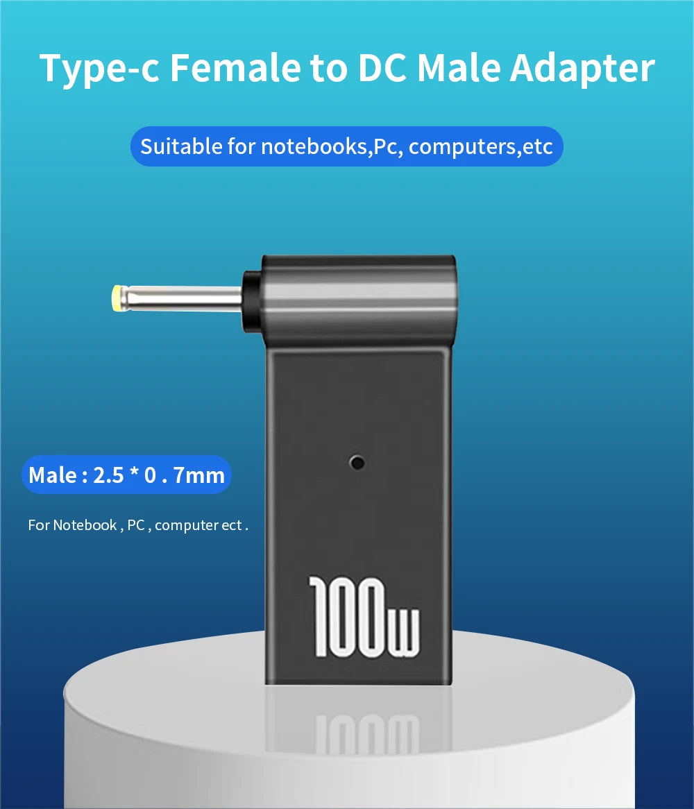 PD 100W Laptop Power Charger Supply Adapter 5A 20V Connector Female Type-C To DC Male Jack Plug Converter For Lenovo/HP/DELL
