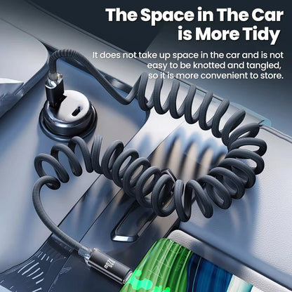 NNBILI 120W Car Type C to USB C Fast Charging For iPhone 17 16 USB A To Type C Spring Telescopic Cable For Samsung Xiaomi Huawei
