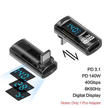 90 Degree USB C Adapter Right Angle U Shape Type C Adapter 40Gbps Data Transfer PD 140W USB4.0 8K 60Hz Video for Thunderbolt 3/4
