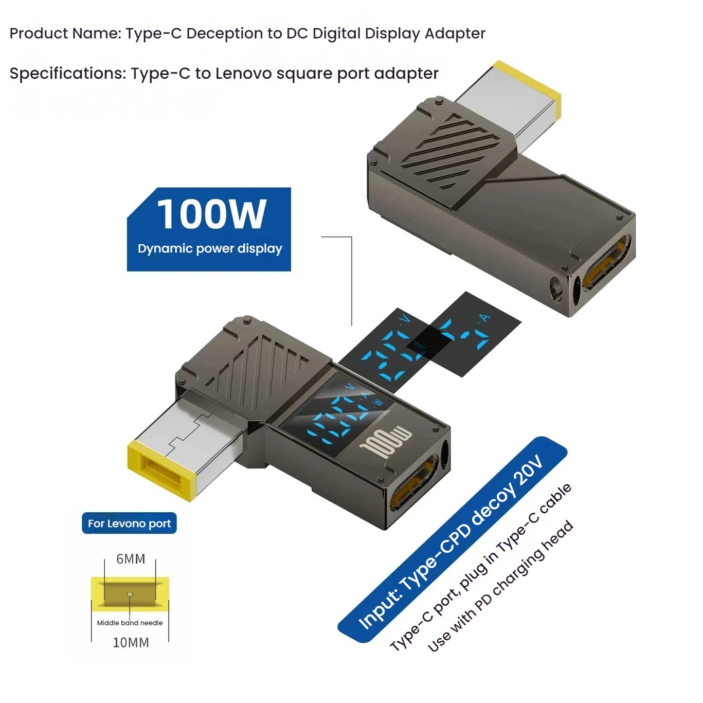 PD 100W Laptop Power Charger Supply Adapter 5A 20V Connector Female Type-C To DC Male Jack Plug Converter For Lenovo/HP/DELL