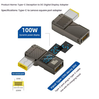PD 100W Laptop Power Charger Supply Adapter 5A 20V Connector Female Type-C To DC Male Jack Plug Converter For Lenovo/HP/DELL