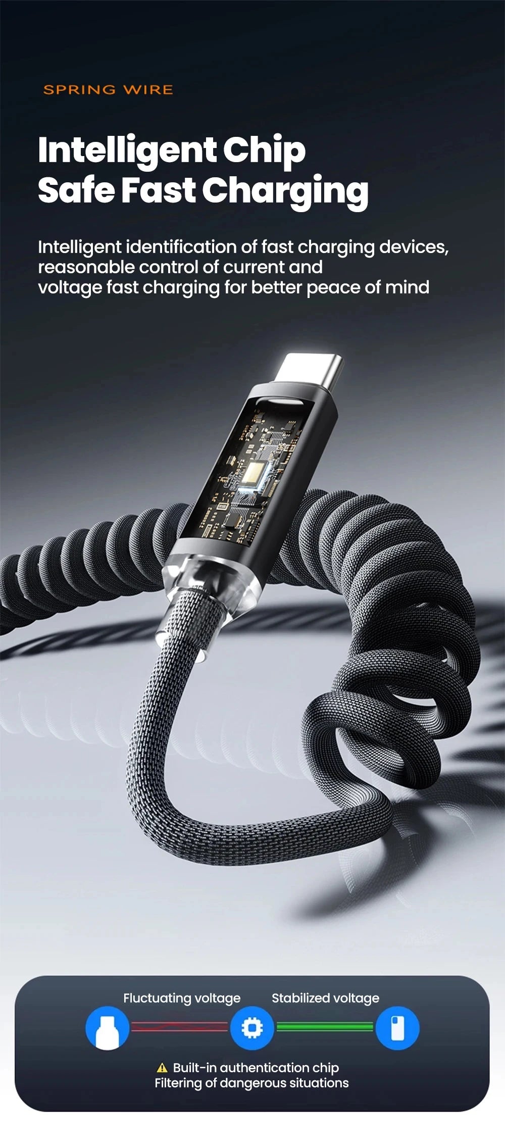 NNBILI 120W Car Type C to USB C Fast Charging For iPhone 17 16 USB A To Type C Spring Telescopic Cable For Samsung Xiaomi Huawei