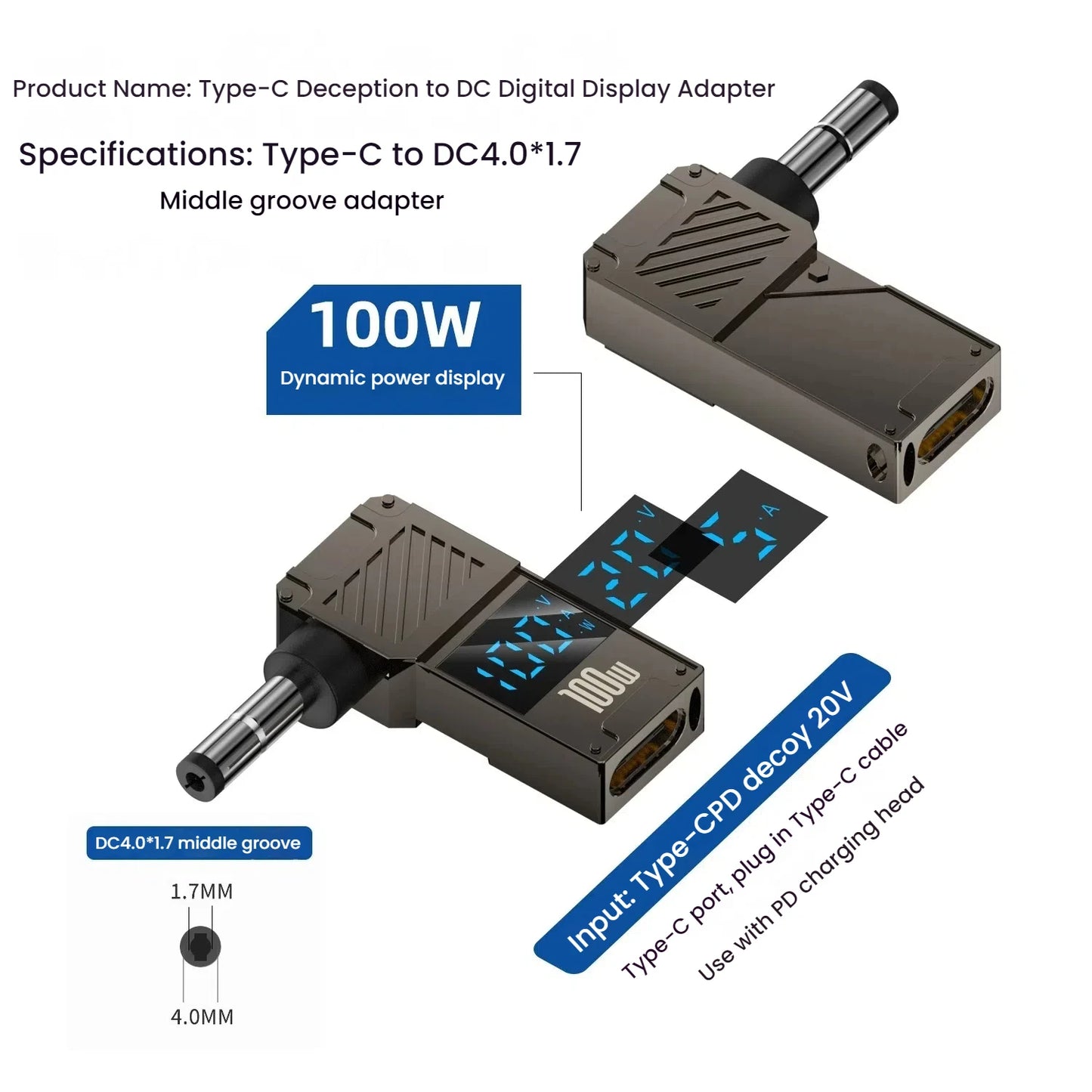 PD 100W Laptop Power Charger Supply Adapter 5A 20V Connector Female Type-C To DC Male Jack Plug Converter For Lenovo/HP/DELL