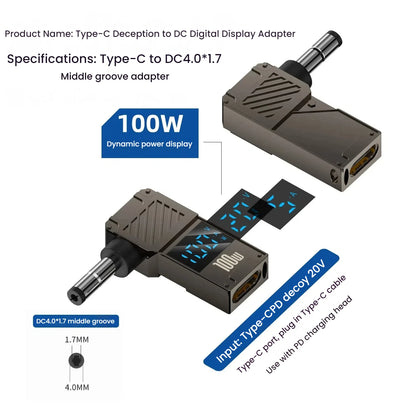PD 100W Laptop Power Charger Supply Adapter 5A 20V Connector Female Type-C To DC Male Jack Plug Converter For Lenovo/HP/DELL