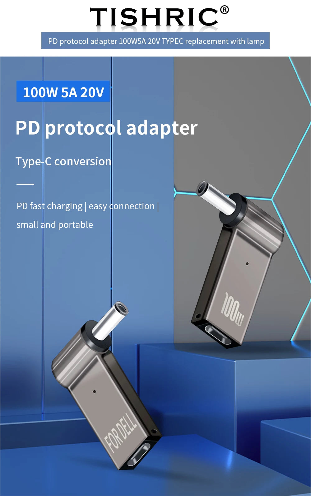 PD 100W Laptop Power Charger Supply Adapter 5A 20V Connector Female Type-C To DC Male Jack Plug Converter For Lenovo/HP/DELL