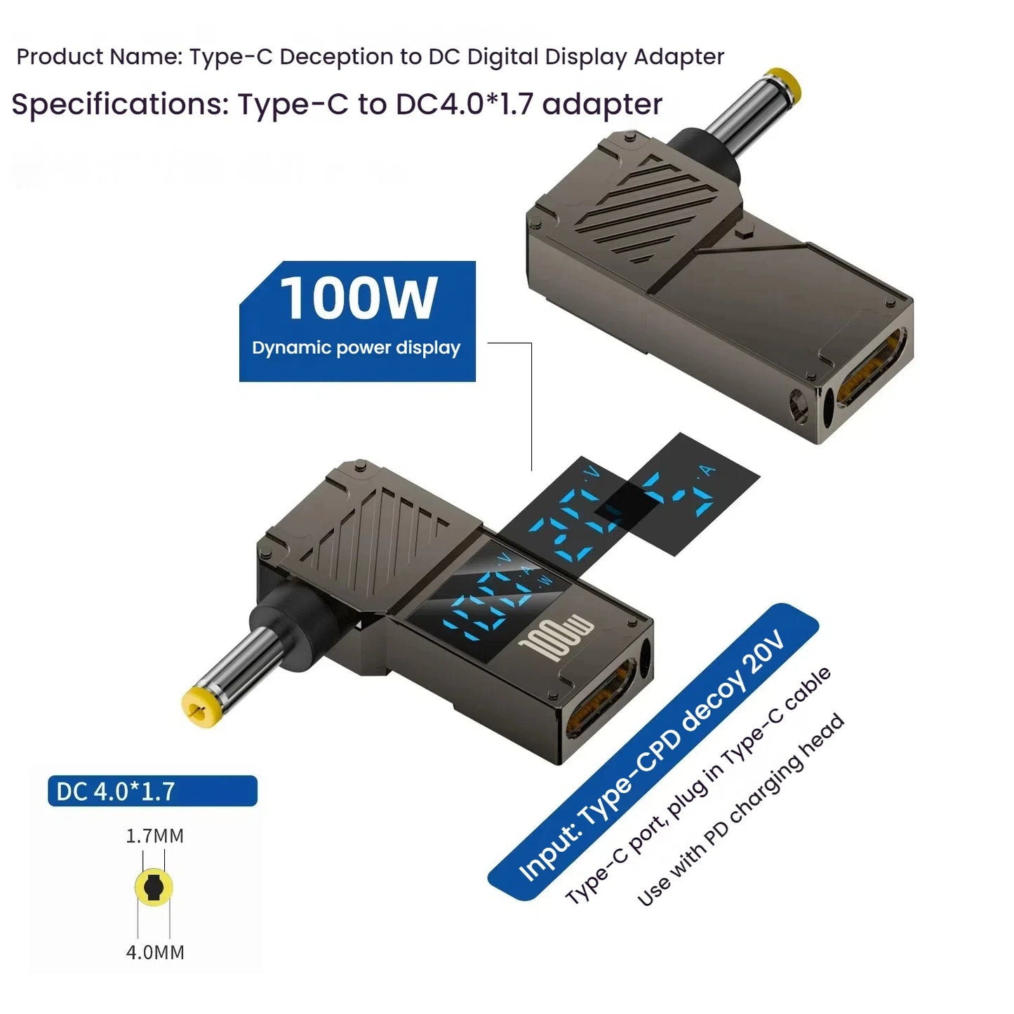 PD 100W Laptop Power Charger Supply Adapter 5A 20V Connector Female Type-C To DC Male Jack Plug Converter For Lenovo/HP/DELL