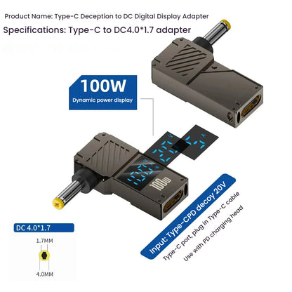 PD 100W Laptop Power Charger Supply Adapter 5A 20V Connector Female Type-C To DC Male Jack Plug Converter For Lenovo/HP/DELL