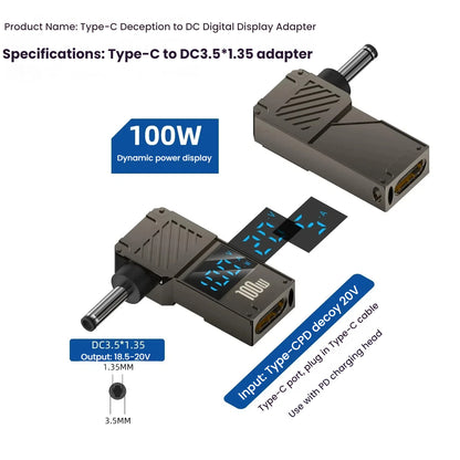 PD 100W Laptop Power Charger Supply Adapter 5A 20V Connector Female Type-C To DC Male Jack Plug Converter For Lenovo/HP/DELL
