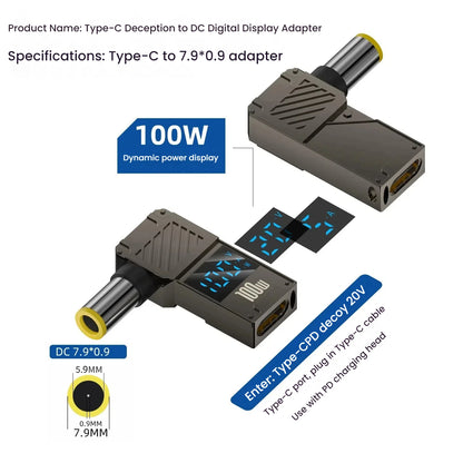 PD 100W Laptop Power Charger Supply Adapter 5A 20V Connector Female Type-C To DC Male Jack Plug Converter For Lenovo/HP/DELL