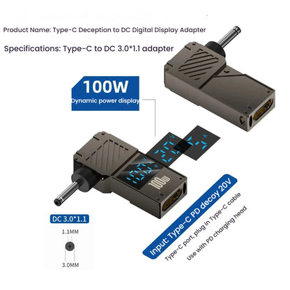 PD 100W Laptop Power Charger Supply Adapter 5A 20V Connector Female Type-C To DC Male Jack Plug Converter For Lenovo/HP/DELL