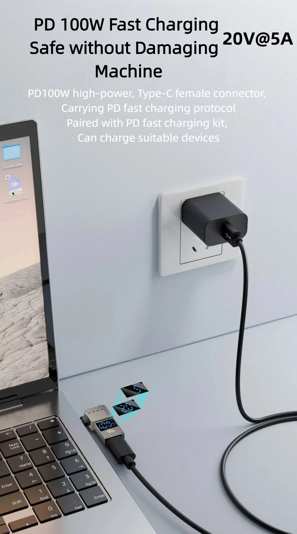 PD 100W Laptop Power Charger Supply Adapter 5A 20V Connector Female Type-C To DC Male Jack Plug Converter For Lenovo/HP/DELL