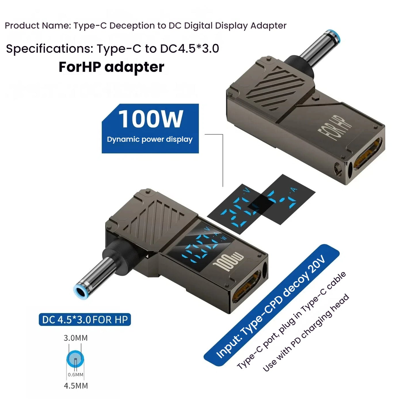 PD 100W Laptop Power Charger Supply Adapter 5A 20V Connector Female Type-C To DC Male Jack Plug Converter For Lenovo/HP/DELL