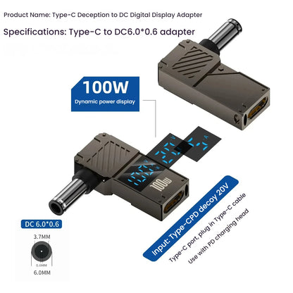 PD 100W Laptop Power Charger Supply Adapter 5A 20V Connector Female Type-C To DC Male Jack Plug Converter For Lenovo/HP/DELL