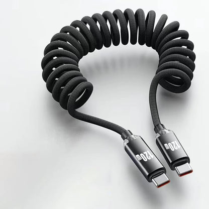 NNBILI 120W Car Type C to USB C Fast Charging For iPhone 17 16 USB A To Type C Spring Telescopic Cable For Samsung Xiaomi Huawei
