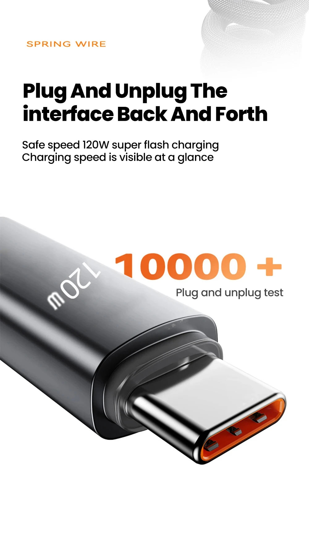 NNBILI 120W Car Type C to USB C Fast Charging For iPhone 17 16 USB A To Type C Spring Telescopic Cable For Samsung Xiaomi Huawei