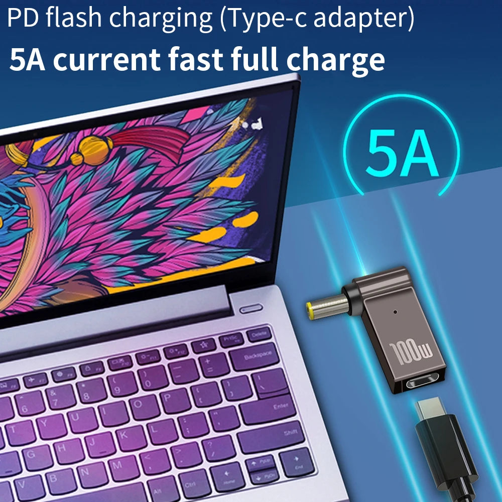 PD 100W Laptop Power Charger Supply Adapter 5A 20V Connector Female Type-C To DC Male Jack Plug Converter For Lenovo/HP/DELL