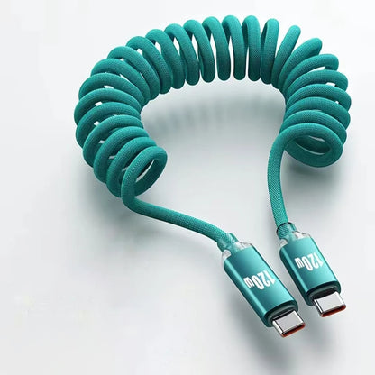 NNBILI 120W Car Type C to USB C Fast Charging For iPhone 17 16 USB A To Type C Spring Telescopic Cable For Samsung Xiaomi Huawei