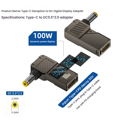 PD 100W Laptop Power Charger Supply Adapter 5A 20V Connector Female Type-C To DC Male Jack Plug Converter For Lenovo/HP/DELL